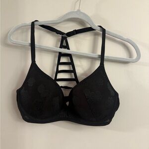 Victoria’s Secret PINK Black Lace Strappy Back Bra Floral Mesh
